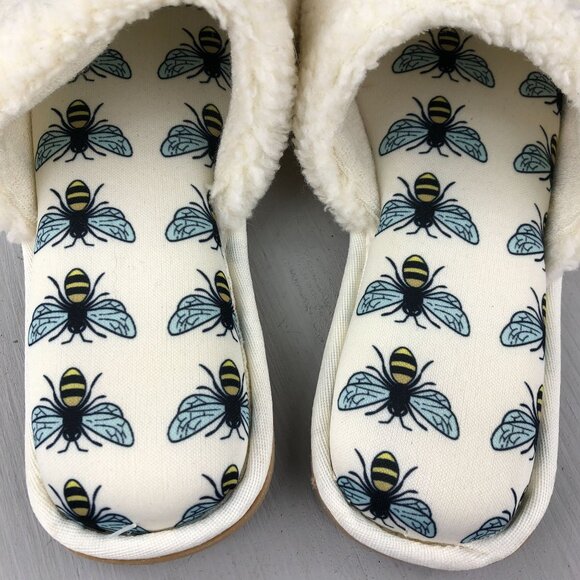 Rae Dunn Women's Size SMALL White Bee Kind Open Toe Slip On Flat House Slippers - Picture 11 of 11